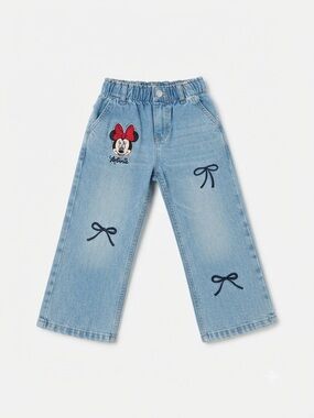 5T Disney x H&M Barrel Jeans Embroidered Bows Vaca Back to School Wide Leg